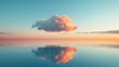 beautiful lake with a white cloud in a minimalist orange sunset in high resolution and high quality