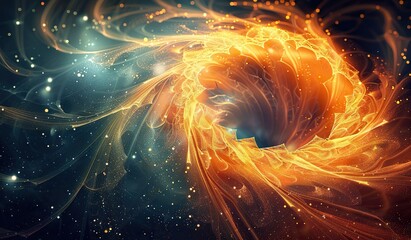 Wall Mural - cosmic swirl of golden particles in a dynamic space scene