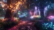 Enchanted Woodland Pathway Illuminated by Magical Wisps and Glowing Foliage Inviting Adventurers into a Fantastical Realm