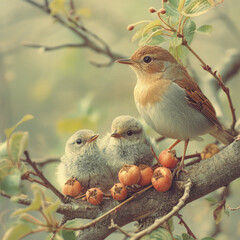 Wall Mural - Family birds in tree