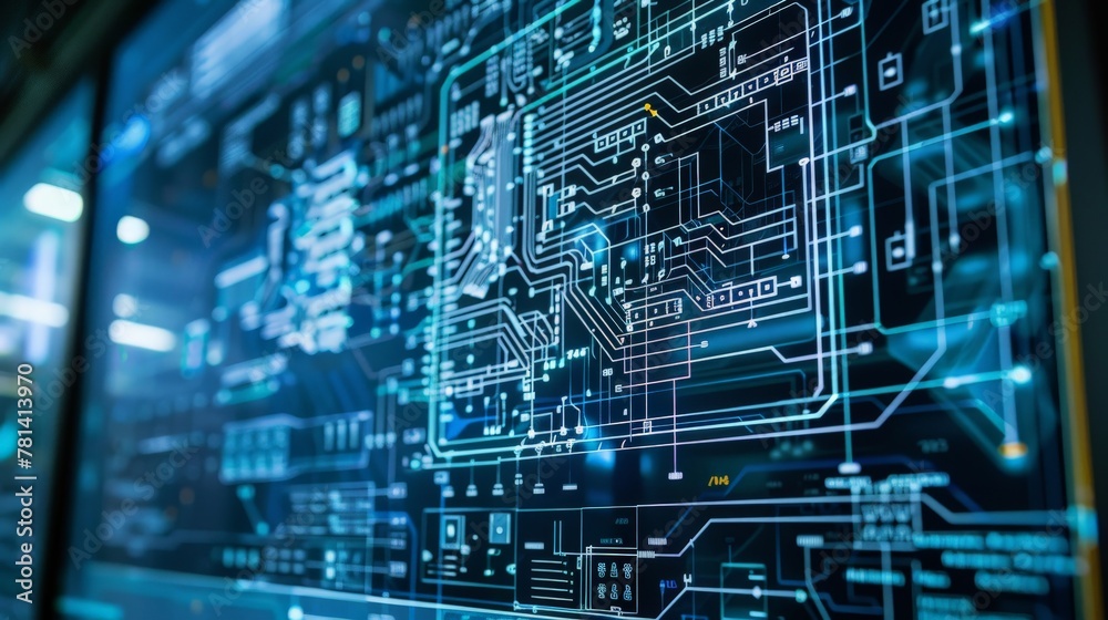 A close-up of a computer screen showing a PCB design. The design is ...