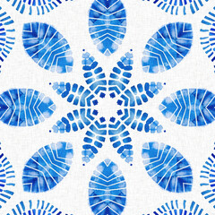 Wall Mural - Indigo blue tie-dye handmade textile seamless pattern. Asian style abstract blotched dyed effect print.