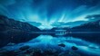 beautiful landscape with northern lights from a large lake and beautiful mountains at night in high resolution and quality