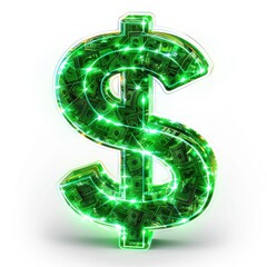 A green dollar sign with dollar bills lit up