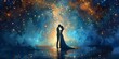 Lovers Eternal Embrace Under Twinkling Starry Sky Symbolizing Boundless Romance and Cosmic Connection