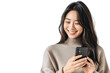 East Asian Woman Smiling with Smartphone