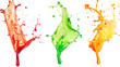 Colored splashes of water on a white background ,Artistic red green and yellow paint splashing ,rainbow streaks of paint on a white background
