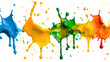 Colored splashes of water on a white background ,Artistic red green and yellow paint splashing ,rainbow streaks of paint on a white background

