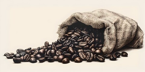 Wall Mural - Spilling Coffee Beans from a Burlap Sack Highlighting the Raw Beauty of Coffee s Origin