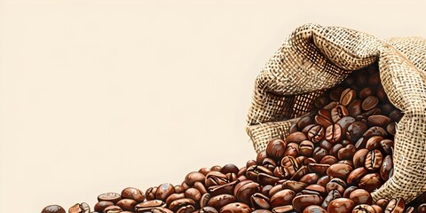 Poster - Rich Aroma of Freshly Roasted Coffee Beans Spilling from Burlap Sack Showcasing the Raw Beauty of Coffee s Origin