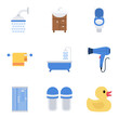 Bathroom line icon set for taking a shower, taking a bath, and general hygiene.