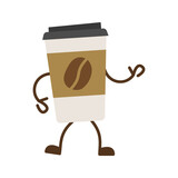Fototapeta  - Cartoon paper cup coffee. Cup of coffee character.