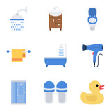 Fototapeta  - Bathroom line icon set for taking a shower, taking a bath, and general hygiene.