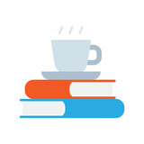 Fototapeta  - Stack of books with a cup of hot coffee or tea. Books pile and hot drink cup.