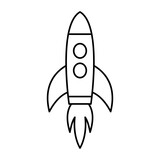 Fototapeta  - Rocket ship icon. Space travel. Start up business concept. Creative idea symbol. Flying cosmos shuttle, rocket ship taking off.