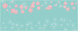 Cherry blossom pattern on blue background. Spring flower pattern background. Vector illustration.
