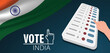 vote india vector poster hand press button of evm machine for voting with India flag 
