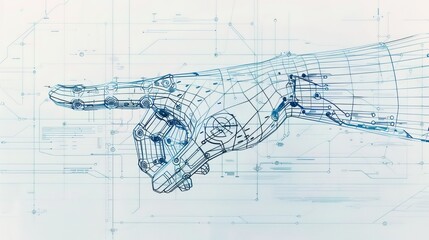 Leinwandbilder - A wireframe drawing of a hand; a scientific interface; abstract technology in the background;