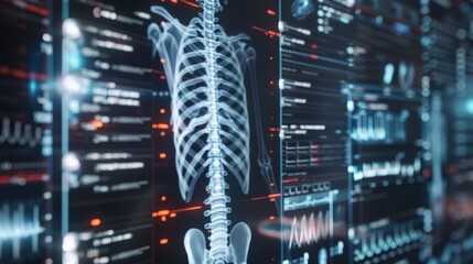 Wall Mural - Health care technology concept; digital x-ray interface for scanning spine, ribs, and DNA on a human body