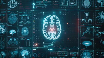 Aufkleber - Digital medical interface with brain scans, health care based on abstract technology