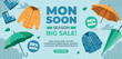 Flat monsoon season horizontal sale banner template