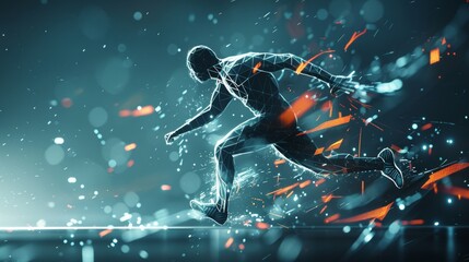 Poster - Sports science concept, polygonal male athlete running under lighting