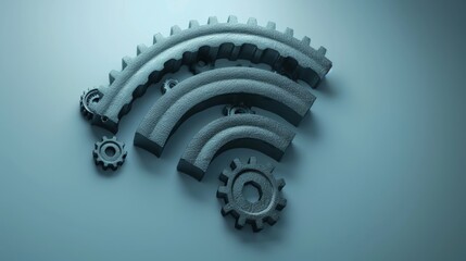 Poster - Symbol for industry 4.0 or the internet of things (IOT), featuring a wifi sign combining advanced technology components and a cogwheel