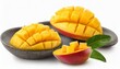 Delicious Display: Mango Cubes and Slices Presented on White Background