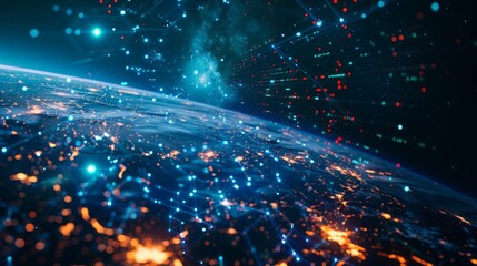 Aufkleber - This image shows the 5G network for internet business. The global world network and telecommunications on earth. Cryptocurrency and blockchain and the Internet of Things are elements of this image