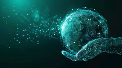 Leinwandbilder - With world and globe icons and a modern interface, you can select the Big Data symbol by hand and press it.
