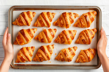 freshly baked croissants on baking pan