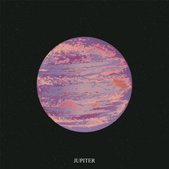 Wall Mural - Jupiter poster. Jupiter in gradient style on space star sky. Planet of solar system. Vector illustration.