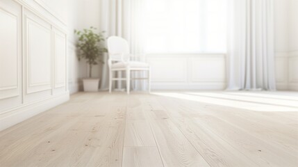 Aufkleber - A white room with a chair and a potted plant. The room is very clean and empty, with a lot of natural light coming in through the window