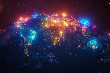 glowing night lights of earth from space - a global view of interconnected cities.