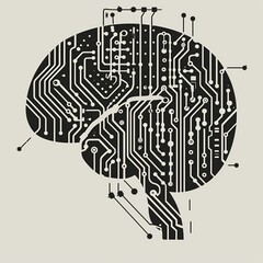 Wall Mural - The cyborg's brain featured a complex circuit board, enhancing its digital human capabilities through artificial intelligence.