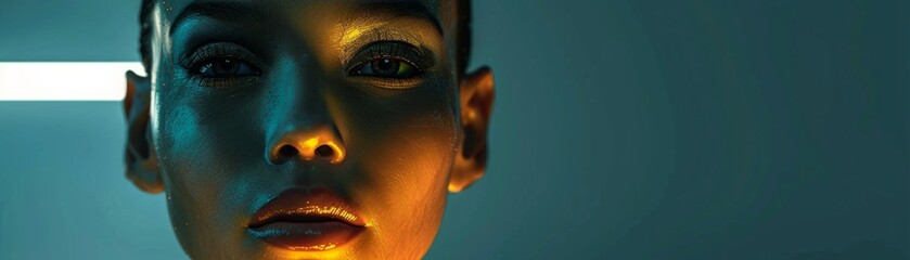 Poster - The AI Android was designed with cutting-edge technology to have a futuristic appearance, featuring photorealistic details and porcelain-like skin.