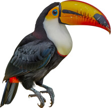 Toucan With Vibrant Beak Perched In Profile Cut Out Png On Transparent Background