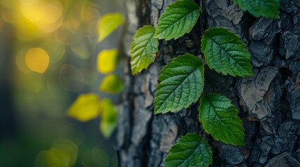 Poster - Close-up of tree trunk covered in leaves