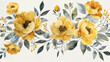 set in stile acquerello di bouquet floreale , foglie e rami, peonie, color giallo tenue,fondo bianco scontornabile,  fiori di peonia gialli tipo dipinti a mano con foglie verdi stile acquerello