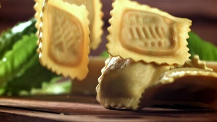 Canvas Print - Super slow motion Italian ravioli. High quality FullHD footage