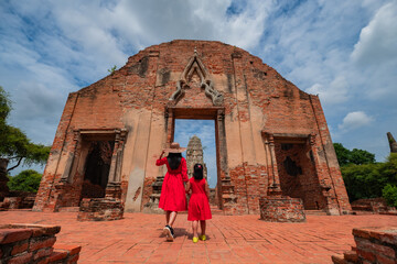 Tourists tour the old city in Ayutthaya province, Thailand