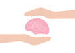 Brain. Hand Holding Human Brain. Brainstorm, Creativity and Thinking Idea Concept. Vector Illustration. 