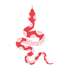 Wall Mural - Chinese New Year snake character vector. Zodiac sign year of the snake with cherry blossom flower pattern on snake red color. Illustration design of background, card, sticker, calendar.