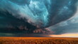 Dramatic storm brewing over a vast open field