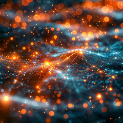 Wall Mural - the image is a computer generated image of a glowing blue and orange wave. the waves are made up of 