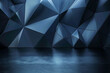 Dark Blue Geo-Patterned Background With Polished Metal Floor