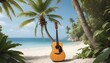 A-Serene-Beach-Scene-With-An-Acoustic-Guitar-Resti-