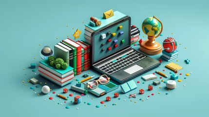 Poster - Education and Learning: A 3D vector illustration representing the concept of blended learning