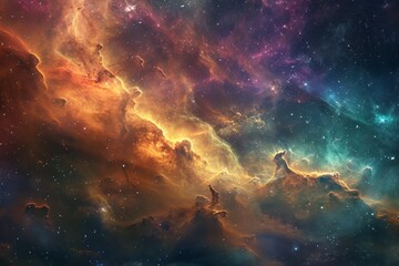 Wall Mural - a vibrant expanse of stars and clouds in a celestial setting, a textured nebula glowing with the col