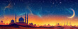 Eid Al-Fitr Celebration Background with Mosque Silhouettes